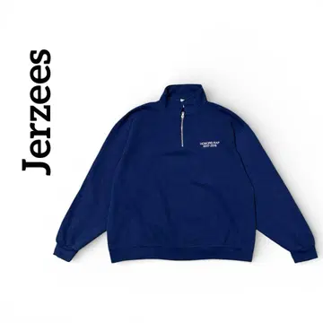 Jerzees US 구제 의류 하프 집업 맨투맨 네이비