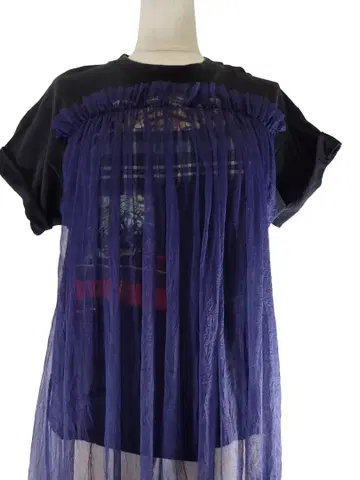 Yuumi ARIA 이소재 절개 도킹 블라우스 체크 x 시어 프리