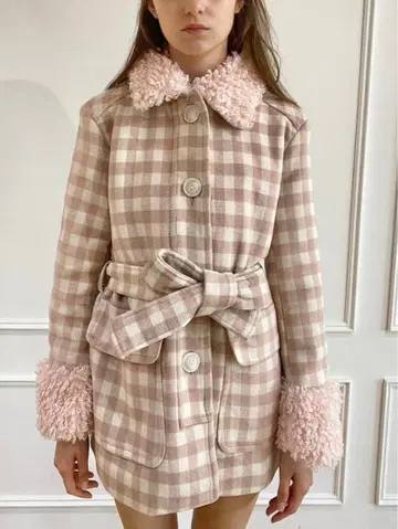 epine 푸들 퍼 코트 핑크 체크