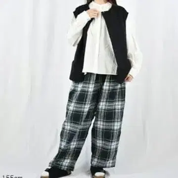 ICHI Antiquites 울 와셔 타탄 체크 팬츠