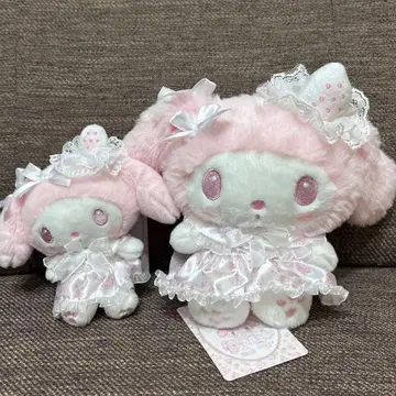 화이트 딸기 티타임 마이멜로디 봉제 인형 마스코트 홀더 산리오