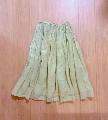 veritecoeur 린넨 개더 스커트 옐로우 그린