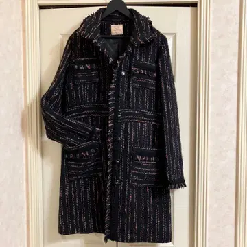 안나켈리 트위드 롱 코트 블랙