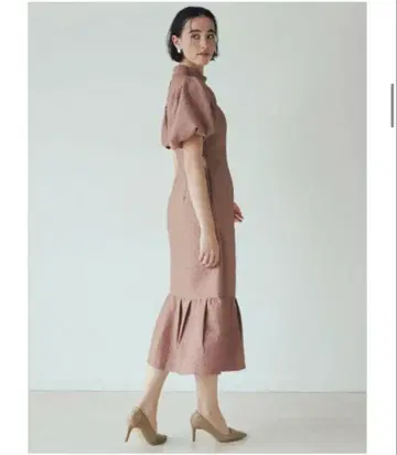 자카드 폼 드레스 포멀 벌룬 소매 머메이드 오케이션 드레스