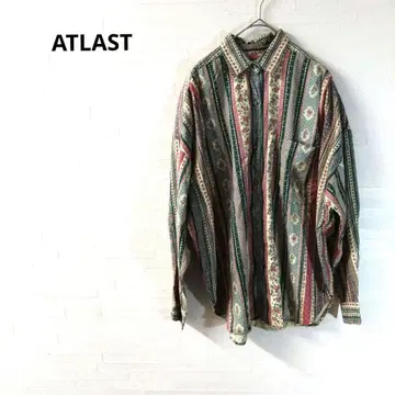 ATLAST 긴팔 셔츠 스트라이프 꽃무늬 L 선명한