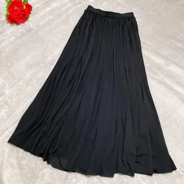 새상품급 일레브 롱 개더 스커트 플레어 맥시 길이 울 혼방 블랙 검정
