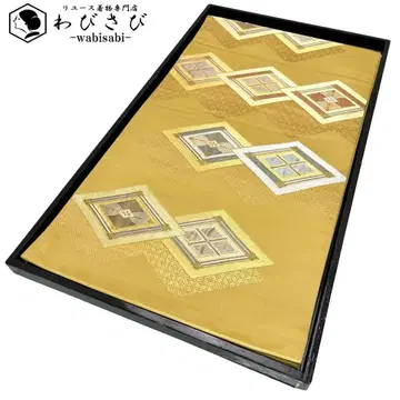 후쿠로 오비 마름모꼴 무늬 칠보 금은사 짙은 달걀색 포멀 O-4530