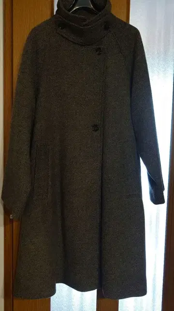 나노 유니버스 스탠드 칼라 A라인 미들 코트