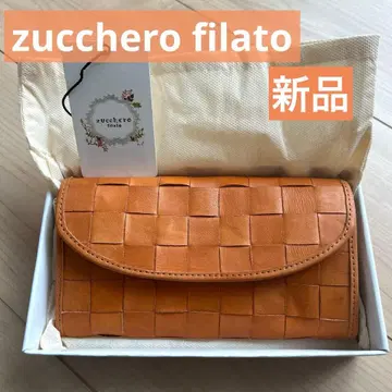 새상품 zucchero filato 메쉬 플랩 장지갑 카우 가죽 뜨개질