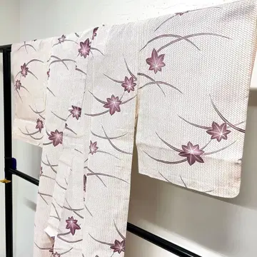 코몬 여름용 린넨 단풍 잔디 히가키 탁한 퍼플 기모노 082tz