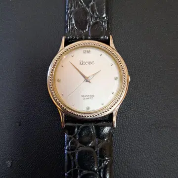 klaeuse 실버 925 쿼츠 손목시계 블랙 가죽 배터리 교환 필수