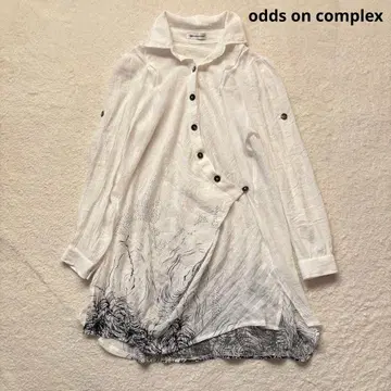 오즈온 컴플렉스 비대칭 블라우스 양류 풍경화 셔츠 긴팔 화이트