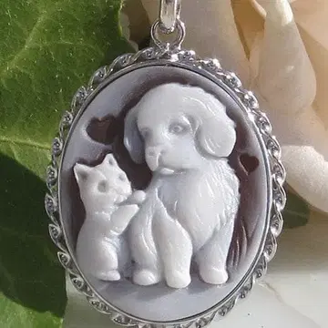 새상품 시모넬리 씨 쉘 카메오 펜던트 탑 강아지와 새끼 고양이의 애정