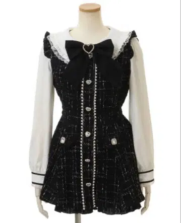 리즈리사 LIZLISA 블랙 세일러 카라 리본 포함 셋업