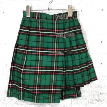 쇼와 레트로 일본제 벨트 포함 체크 무늬 아지메 플리츠 절개 랩스커트