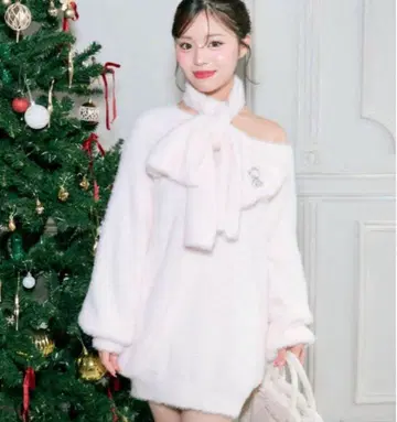 OLIVE des OLIVE 머플러 니트 원피스 핑크