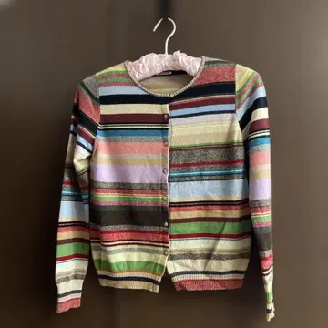 레 아르 LES HALLES 컬러풀 보더 가디건 캐시미어 100%