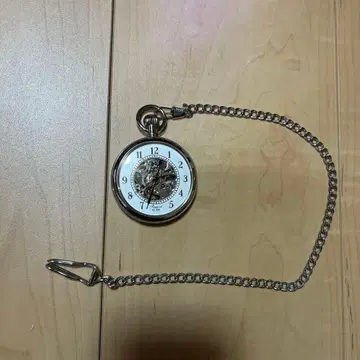 RAPPORT 스켈레톤 실버 회중시계 체인 포함