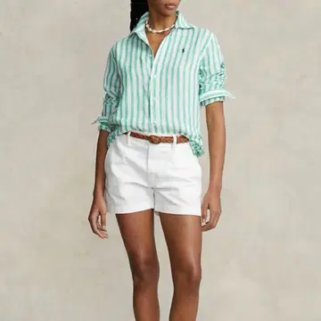 컨디션 최상 폴로 랄프로렌 셔츠 린넨 포니 자수 스트라이프 그린