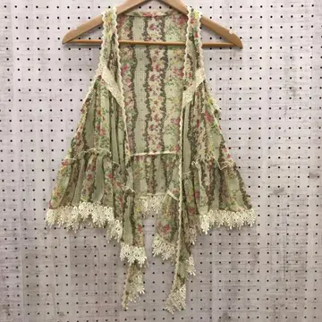 공주풍 스위트 보헤미안 구제 의류 레이스 테이프 장식 꽃무늬 시어 베스트