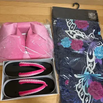 [ 새상품 미사용 ] 네이비 계열 유카타 오비 일본 나막신 3세트