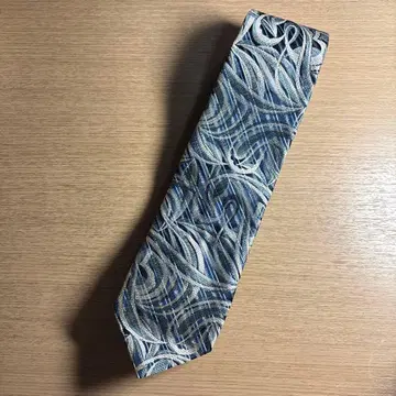 니시진 비단 실크 넥타이 파랑 금 물결 무늬