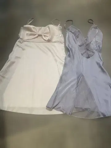 핑크 새틴과 연보라 쉬폰 슬립 드레스 2세트 룸웨어