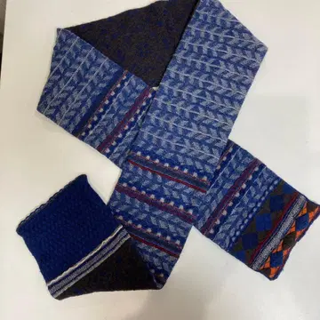 M&KYOKO 푸가푸가 기하학 패턴의 블루 계열 울 머플러
