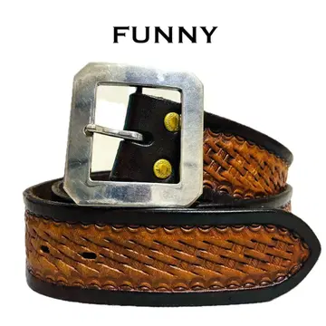 FUNNY 파니 가죽 벨트 바스켓 패턴 엠보 브라운 웨스턴