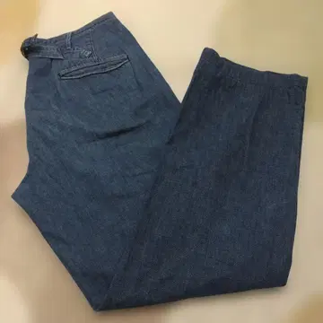 OMNIGOD 다크 블루 워크 팬츠 버튼 플라이 신치 벨트