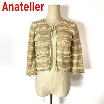 A3992 아나텔리어 7부 소매 가디건 울 보더 베이지 38