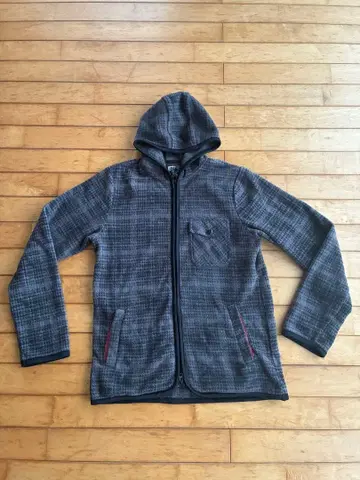 GAIJIN MADE 그레이 체크 무늬 후드 부착 플리스 후드티