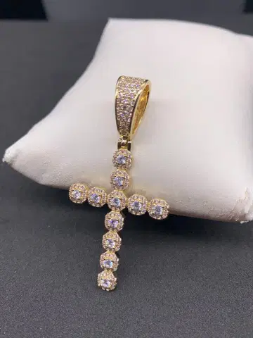 지르코니아 다이아 크로스 십자가 블링블링 골드 목걸이 로자리오