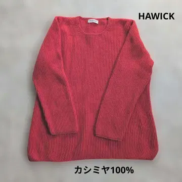 HAWICK 캐시미어 100% 오렌지 빨간색 리브 긴팔 스웨터
