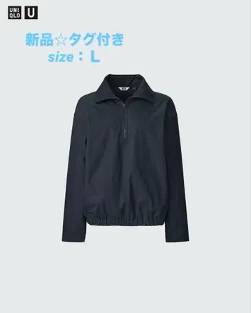 [ 새상품 택 포함 ] UNIQLOU 코튼 블렌드 하프 집업 블라우스