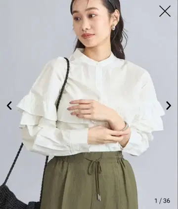 coen 프릴 블라우스 M 사이즈 밴드 카라 소프트 터치 브로드