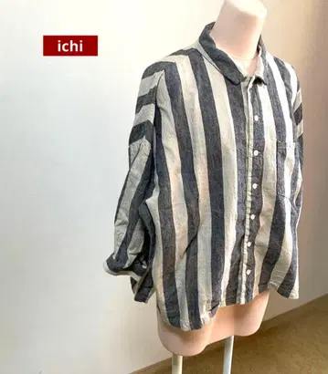 이치 이치 린넨 48% 7부 소매 스트라이프 셔츠 M