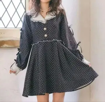 ROJITA 소매 리본 테일러드 원피스 하트 도트 양산형 지뢰계