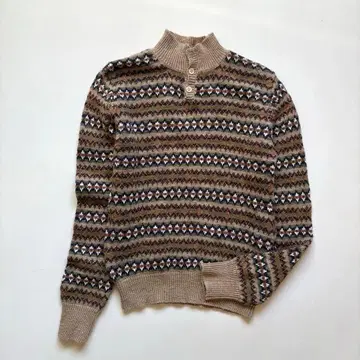 [ 마드모아젤 논논 ] 페어아일 패턴 폴로 니트 스웨터 린넨 혼방 하이넥