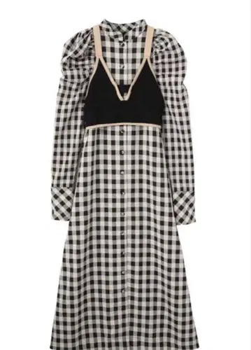 KOH.style 코스타일 깅엄 체크 니트 뷔스티에 레이어드 스타일