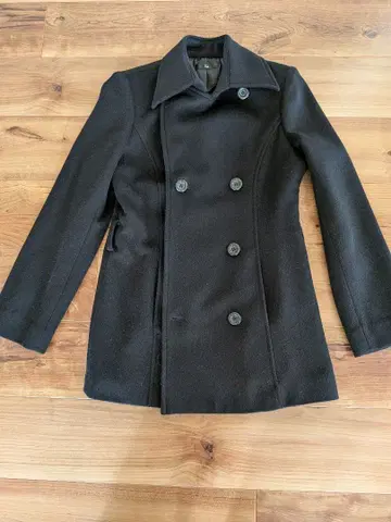 울 블랙 피 코트 더블 브레스트