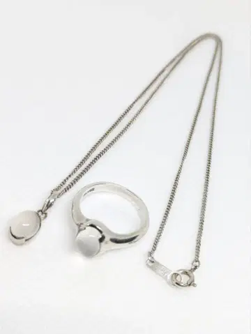 2개 세트 [ SILVER 925 ] 문스톤 실버 목걸이 반지