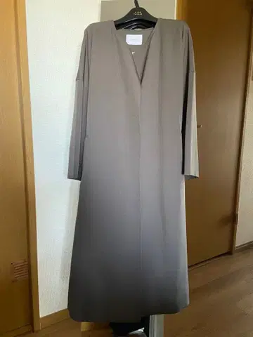 그레이 롱 코트 허리 리본 포함