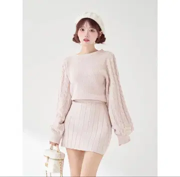 darich 하트 오픈 니트 미니 원피스 핑크