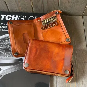 A52 아르헨티나 가죽 천연 가죽 트래커 지갑 6구 키 브라운