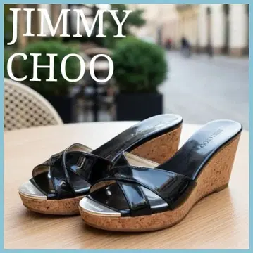 지미추 웨지솔 샌들 22.5 통굽 에나멜 코르크 블랙