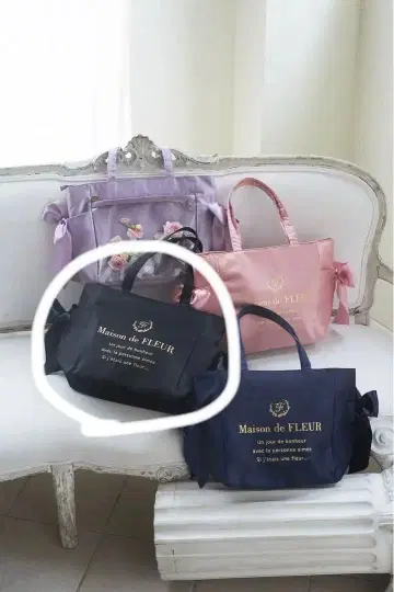 Maison de FLEUR 토트백 사이드 리본 블랙 A4 사이즈 이타백
