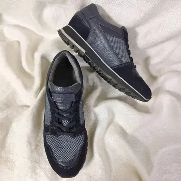 산토니 Santoni 스웨이드 가죽 콤비 스니커즈 드레스 슈즈 네이비