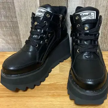 YOSUKE 통굽 웨지솔 사이드 지퍼 레이스업 경량 블랙 22.5