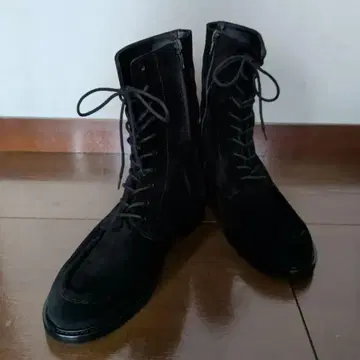 파스쿠치 블랙 스웨이드 사이드 지퍼 레이스업 부츠